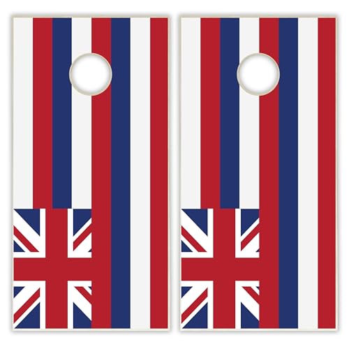 State Flag Solid Wood Regulation Cornhole Set 4 Feet x 2 Feet Includes Set of 8 Bags and Carrying Case with Optional LED Lights and Lamination - style: Hawaii