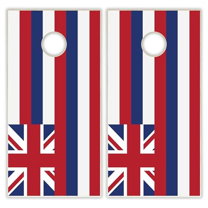 State Flag Solid Wood Regulation Cornhole Set 4 Feet x 2 Feet Includes Set of 8 Bags and Carrying Case with Optional LED Lights and Lamination - style: Hawaii