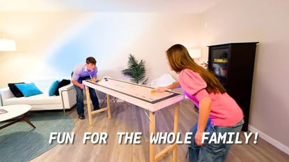 6-Foot Premium Shuffleboard Table w/Folding Legs, Pucks, and Optional LED Lights - Awesome Graphics - Choose Your Model - color: WOOD, size: 6-Foot w/ Base Model