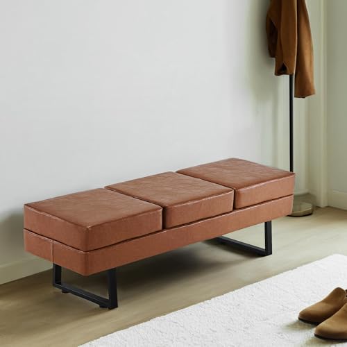 BarberPub Waiting Room Chairs, Heavy Duty Office Guest Reception Bench, Faux Leather Upholstered Lobby Chairs for Salon, Conference Room 7008 (Cognac) - color: Cognac