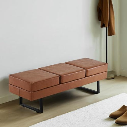 BarberPub Waiting Room Chairs, Heavy Duty Office Guest Reception Bench, Faux Leather Upholstered Lobby Chairs for Salon, Conference Room 7008 (Cognac) - color: Cognac