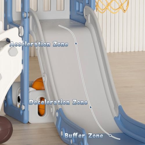 YUFU 5 in 1 Toddler Slide, Kids Slide with Climber, Basketball Hoop and Ball, Outdoor Indoor Playset for Toddlers Age 1-3 (Blue+Gray) - color: Blue+gray