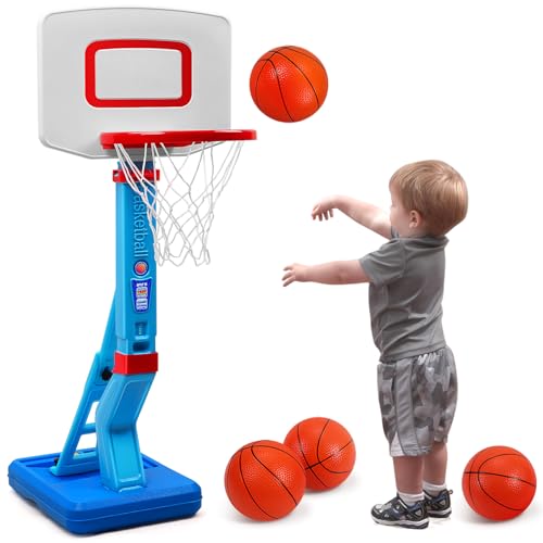 SUPER JOY Toddler Basketball Hoop - Height Adjustable Kids Basketball Hoops for Indoor & Outdoor Play - Portable Mini Basketball Goal for Poolside- Game Sport Toys for Boys & Girls Age 1 2 3 4 5 - color: Blue