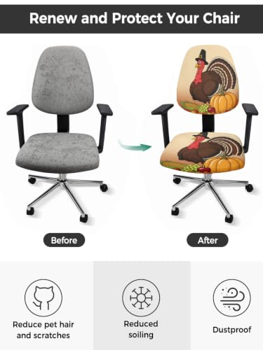 Savannan Office Chair Cover, Fall Thanksgiving Turkey Corn Maple Leaf Protective Stretch Elastic Universal Cover for Desk Task Chair,Computer Rotating Chair 1 Pcs Autumn Pumpkin