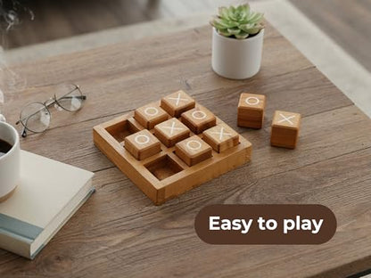 BSIRI Wooden XO Blocks Tic Tac Toe Travel Game Coffee Tabletop Family Living Room Decoration Games Night for Adults for Desk and Bookshelf Decor Unique Wood Gifts 5.5 Inch