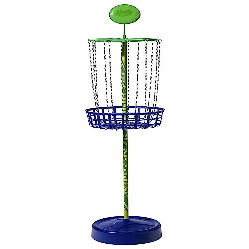 Nerf Disc Golf Starter Set - (3) Mini Golf Discs + (1) Target Basket Included - Complete Portable Set for Backyard + Beach Play