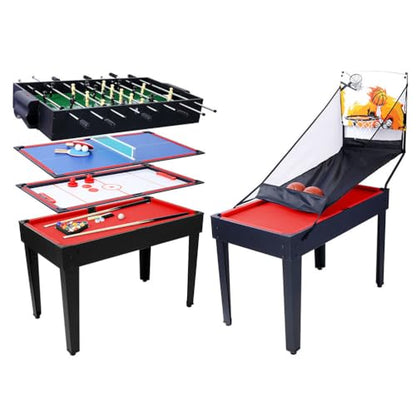 5-in-1 Multi Game Table, 43 Inch Combo Game Table with Foosball, Pool Table, Table Tennis, Push Hockey & Basketball, Indoor Sports Arcade Table with Complete Accessories for Kids and Family Gam