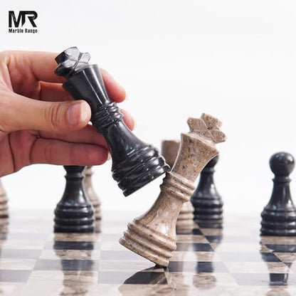 Marble Chess Pieces 3.5 Inch King Handmade Oceanic and Black 32 Chess Figures for Board Games, Suitable for Travel Games - color: Oceanic and Black