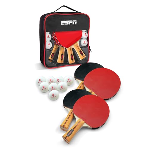 ESPN Ping Pong Set, Table Tennis Ideal for Family Games and Game Night - color: 4 Paddles + Balls