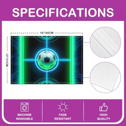 Football Table Placemats Set of 4,Neon Soccer Court Place Mats 12x18 Inch for Kitchen Table,Ball Sports Games Washable Mats Suitable for Restaurant - color: Green