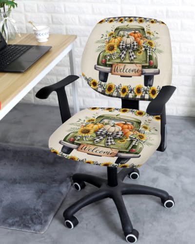 Savannan Office Chair Cover, Farmhouse Sunflower Pumpkin Protective Stretch Elastic Universal Cover for Desk Task Chair,Computer Rotating Chair 1 Pcs Retro Linen Buffalo Check Bow