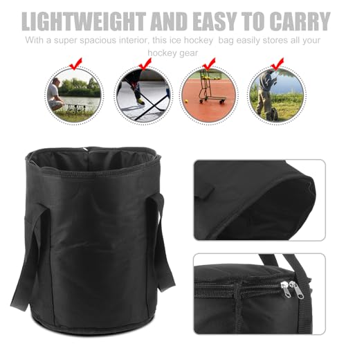 Baluue Waterproof Hockey Puck Bag with Zippered Lid and Hand Strap, Black 25cm Diameter X 28cm Height, Ice Hockey Accessories Organizer for Training, Games, and Travel