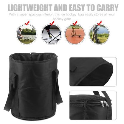 Baluue Waterproof Hockey Puck Bag with Zippered Lid and Hand Strap, Black 25cm Diameter X 28cm Height, Ice Hockey Accessories Organizer for Training, Games, and Travel