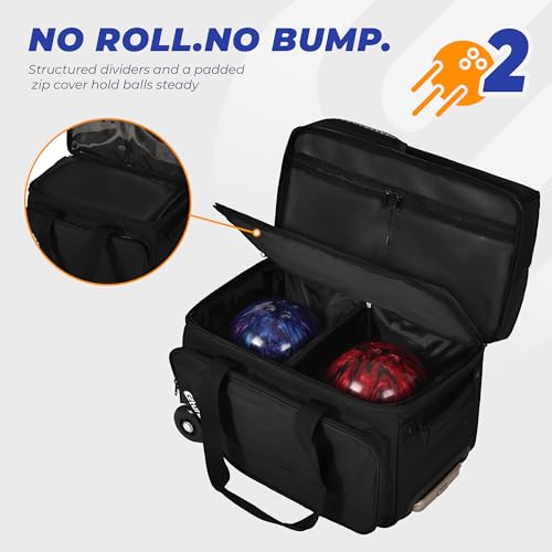 Bowling Roller Bag with Wheels, Rolling Bowling Ball Bag with Shoe Compartment, Retractable Handle, EVA Dividers - color: Black, size: Single Bag