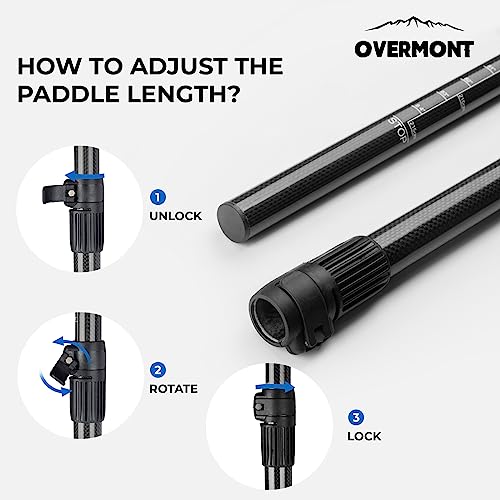 Overmont Carbon Fiber SUP Paddle, 3-Piece Adjustable 69"-85" Stand Up Paddle Board Paddle with Anti-Twist Lock, Lightweight Portable Replacement Paddle for Adults