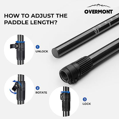 Overmont Carbon Fiber SUP Paddle, 3-Piece Adjustable 69"-85" Stand Up Paddle Board Paddle with Anti-Twist Lock, Lightweight Portable Replacement Paddle for Adults