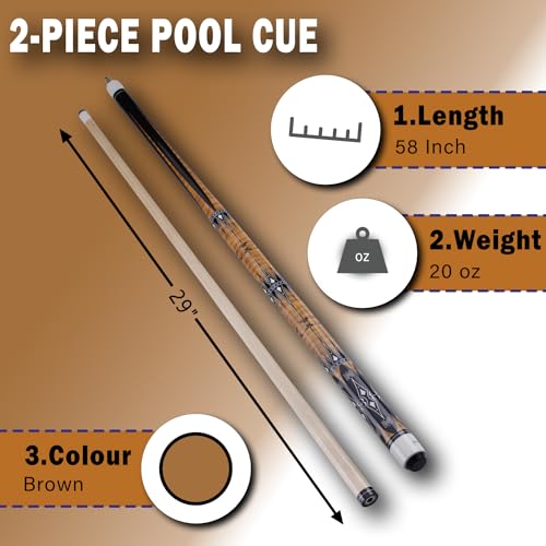 13mm 58 Inch 19 20 oz Billiard Pool Cue Stick, 1/2 Maple Billiard Pool Stick, House Bar Pool Table Sticks for Men - color: Brown 20 oz