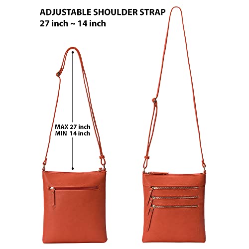 Solene Crossbody Bag Functional Multi Pocket Messenger Purse Top Zip Closure Shoulder Handbag With Adjustable Strap - color: Burnt Orange