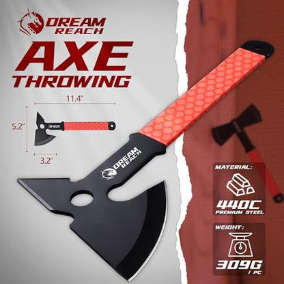 Dream Reach Throwing Axe Set - 3PCS Full Tang Throwing Hatchets with TPR Rubber Sleeve and Protective Sheaths for Recreation and Competition - color: Red Set of 3