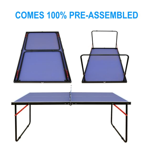 Mid-Size Table Tennis Table, Foldable Ping Pong Table Set with Net and 2 Ping Pong Paddles for Indoor & Outdoor, Portable Table Tennis Table for Adults, Teens