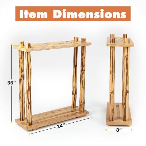 Rush Creek Creations Rustic Pine Billiard Pool Cue Rack for up to 6 Cues and 16 Billiard Balls, Floor Standing Pool Stick Holder with Cup Holders