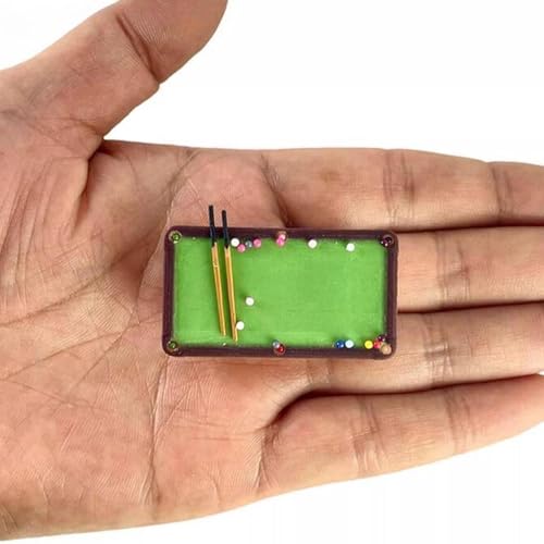 1/64 Scale Miniature Pool Table Set, Resin Billiards Model with Balls and Cue Sticks for Dollhouse and Diorama Scenes