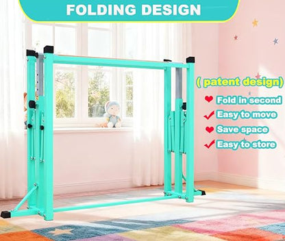 Marfula Gymnastic Bar For Kid and Teenage of 3-25, 5Ft/8 FT Base Length 4Ft Width 5Ft Adjust Height, Gymnastic Kip Bar For Gymnast, Gymnastic Training Equipment For Professional Training Home Club Use - color: Teal (Bar with Mat - 8Ft Base)