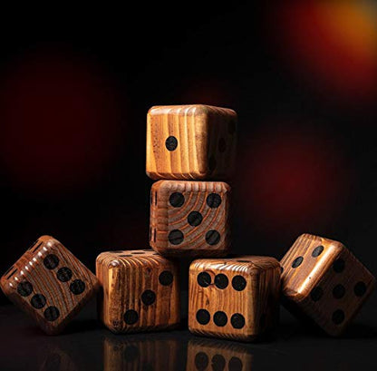 Yardzee Giant Yard Dice Set with custom wood storage case, 4 dry erase score cards and 5 Lawn Dice. Great Outdoor Game Gift Idea