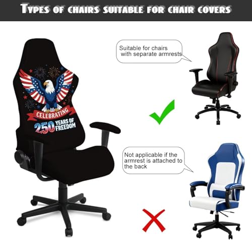 Eagle Print Gaming Chair Cover with Armrest Covers American Flag Print Game Chair Covers Slipcover United State 250th Anniversary Home Decor - color: Black and Multi - Eagle American Flag