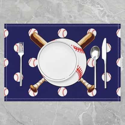 Baseball Place Mats Initial Letter N Print Kitchen Mats for Boys Teens Adults Blue White Baseball Sports Theme Table Mats for Dining Table 12x18 Inch Set of 4 - color: Blue N