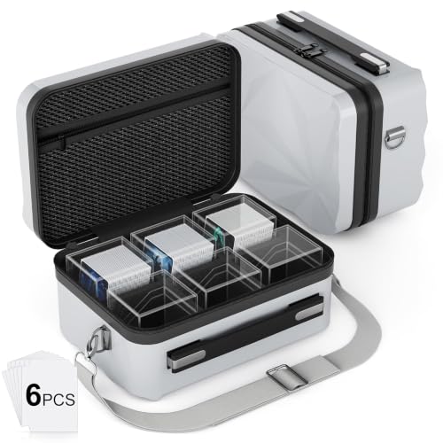 Proijeut Card Deck Box with Portable Case, 6 Pack Clear Commander Deck Box with 6 Dividers, Holds 600+ Double Sleeved Cards, Fit for MTG, YuGiOh, TCG（Geometric Silver） - color: Geometric Silver, size: 6 Slot