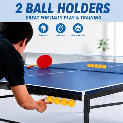 2 Pack Under Table Ping Pong Ball Holder, Self-Adhesive No Drilling Table Tennis Ball Storage Rack, Fits 40mm+ Standard Balls for Training, Game Rooms, Home Indoor Sports