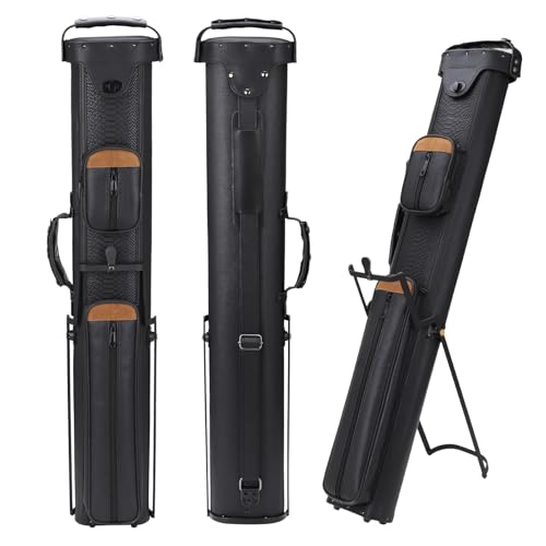 2x4 Pool Cue Case, Hard Pool Cue Case, Billiard Cue Case with Stand, Billiards Accessories Holds 2 Cue Butt and 4 Cue Shafts - color: Black+brown
