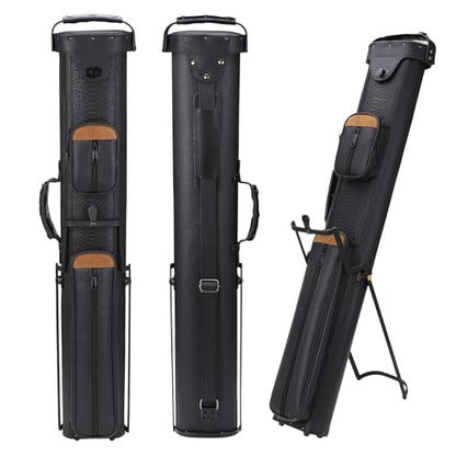 2x4 Pool Cue Case, Hard Pool Cue Case, Billiard Cue Case with Stand, Billiards Accessories Holds 2 Cue Butt and 4 Cue Shafts - color: Black+brown