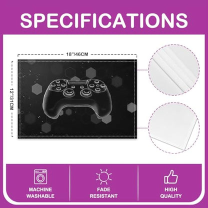 Erosebridal Gamer Boys 4 PCS of Placemats 12x18 Game Controller Place Mat for Dining Table Spots Hexagon Non Slip Table Mats Grey Honeycomb Modern - color: Gray