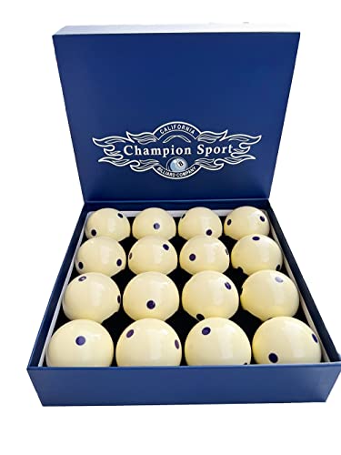 Champion 2-1/4" Billiard Practice Training Pool Cue Ball (6 dot, 16 Balls/Box, Purple, Black, Green, Blue, Red - size: Purple six dot