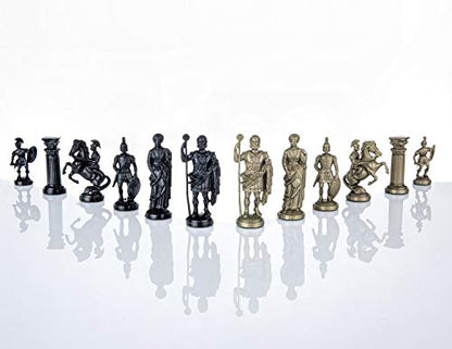 Plastic Chess Pieces RomanLegion 3 3/4", 9,6 cm Black & Gold - Weighted, Felted