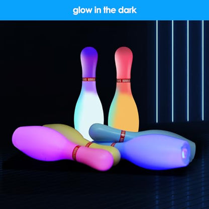 Light Up Bowling Set, Glow in The Dark Bowling Pins for Outdoor and Indoor Kids Games Fit Christmas New Year Party Gift, Kids Education Motor Skills Toys(bolwing pin 10.23in)