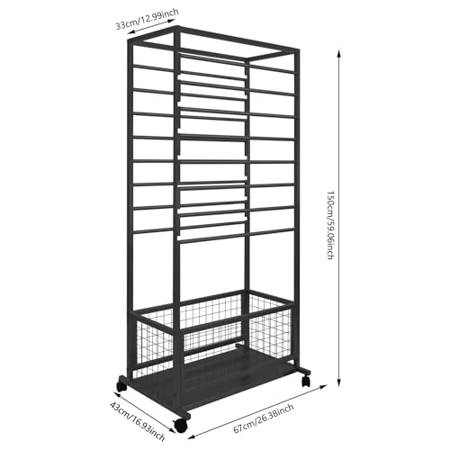 JenyunTech Ribbon Organizer, Large Capacity Wrapping Paper Organizer, Double-Sided Ribbon Holder, Multifunctional Ribbon Rack with Wheels for Packaging Paper, Scarves, Fabrics - color: 26in, Black