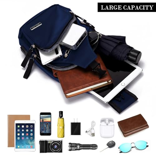 Seoky Rop Men Women Sling Backpack Nylon Water Resistant Shoulder Chest Crossbody Sling Bag with USB Charging Port - color: Dark Blue
