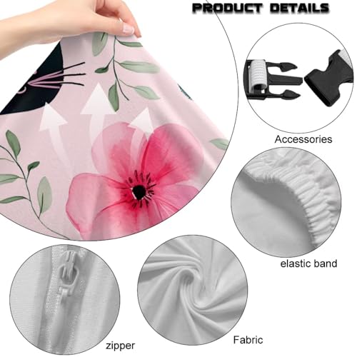 Black Cat Print Gaming Chair Covers Slipcovers with Armrest Covers Flower Print Computer & Gaming Chair Slipcover Universal Fit for Desk/Swivel/Rotating Chairs Protector - color: Pink - Black Cat Flower