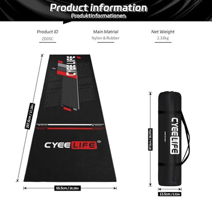 CyeeLife Darts Mat,297 X 66cm Professional Non Slip Carpet Mats for Floor and Dart Tips Protection,Black