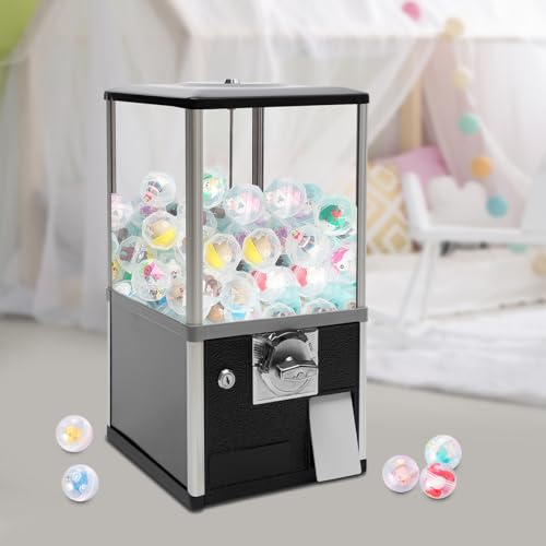 Gachapon Machine, 21 Inch Height PS Bouncy Balls Dispenser, Commercial Candy Bubble Gum Vending Machine with Clear Design Hold 180 Capsule Toys for Game Stores,Retail Stores,Gumball Bank, Home