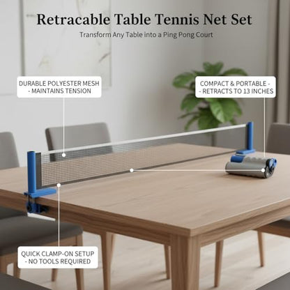 Retractable Table Tennis Net Set, Clamp-On Ping Pong Net for Standard Tables, Portable Polyester Mesh with Quick Setup - color: Gray