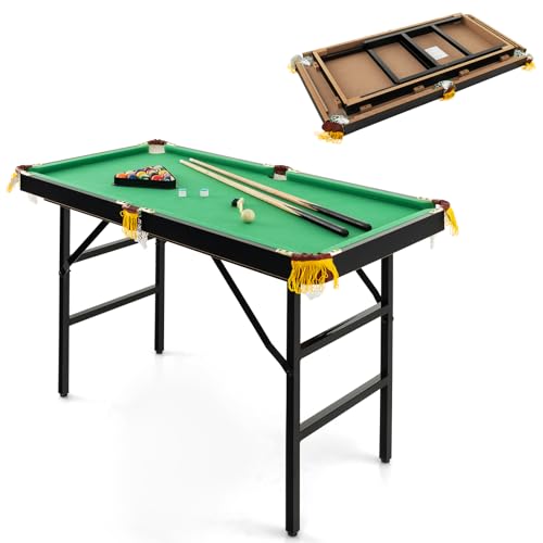 48” Mini Foldable Billiards Table, Portable Pool Game Table with 2 Cue Sticks, 16 Balls, Triangle, Chalks & Brush, Indoor Outdoor Game Table for Kids Adults, Family Game Room, Party