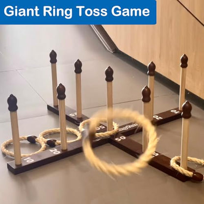 Wooden Ring Toss Game, Rings Throwing Game with Carry Case