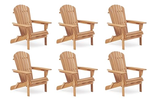 Wooden Folding Adirondack Chair Set of 6, Pre-Assembled BackRest Wood Lounge Chair for Outdoor Patio Garden Lawn Backyard Deck Pool Beach Firepit - color: Light Brown, size: 36x31x28in x6P