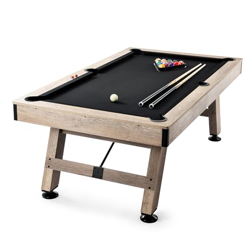 Happybuy 7ft Pool Table, Adjustable Legs Billiard Table Set, Includes Balls, Cues, Chalks, Brush, Wood Finish with Black Cloth, Perfect for Family Game Room
