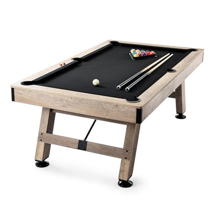 Happybuy 7ft Pool Table, Adjustable Legs Billiard Table Set, Includes Balls, Cues, Chalks, Brush, Wood Finish with Black Cloth, Perfect for Family Game Room