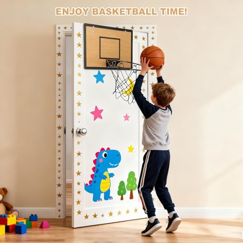Mini Basketball Hoop for Kids,Durable Wooden Over The Door Basketball Hoop Indoor,Mini Hoops with 4 Balls and Pump for Teens and Adults